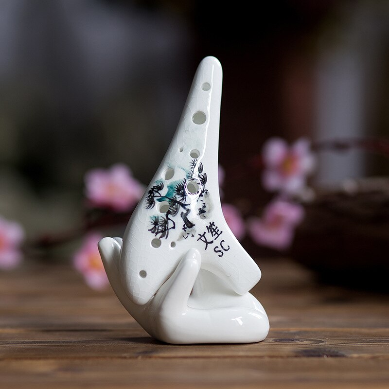Ocarina ajustable SC para principiantes, instrumento de dos cuerdas de cerámica pintada con grietas + 12 agujeros, artes y artesanías