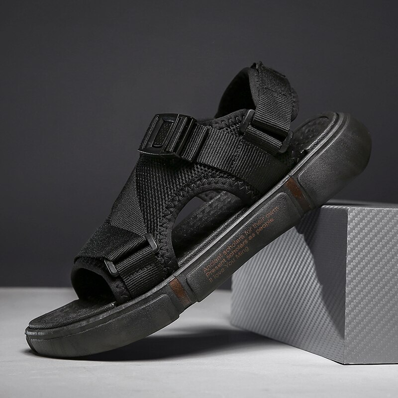 Newest Summer Men Sandals Massage Slippers Breathable Flat Man Shoes Outdoor Beach Shoes Mules: Black gold / 39