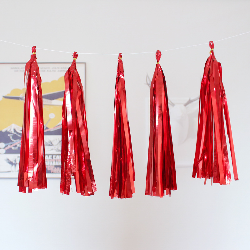 Ballons en ruban à paillettes et pampilles, 5 pièces, guirlande de décoration pour fête d'anniversaire, mariage, banquet, scène, fournitures de décoration: Red