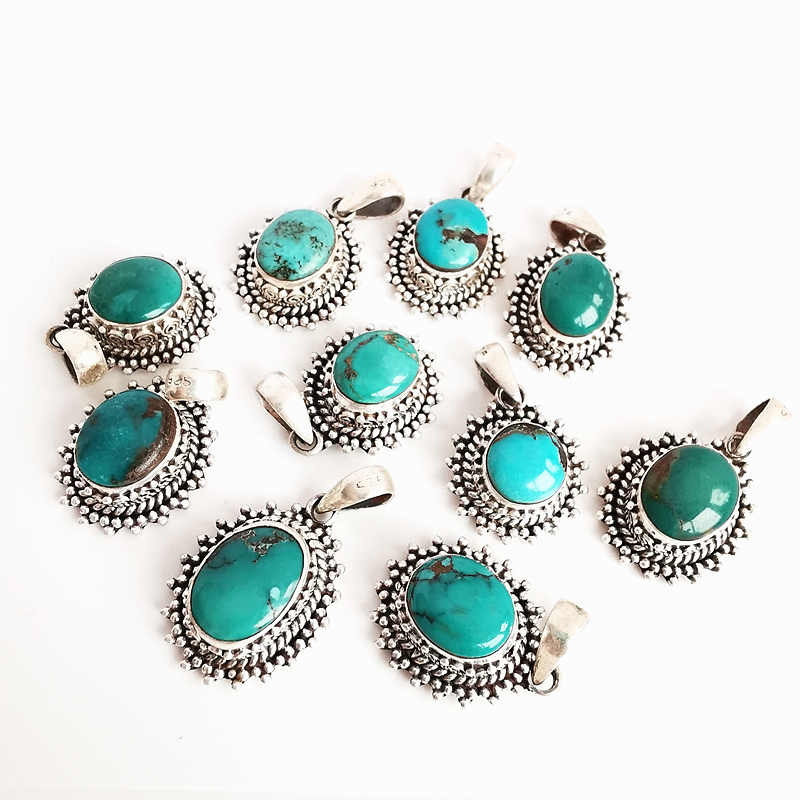 Bijoux en argent véritable népal 925 breloques en argent sterling incrustées de turquoises naturelles  t9072