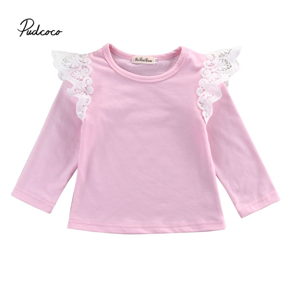 pudcoco Babys T-Shirt Voor Meisjes Tops Kleding Verjaardag Kant Vliegen Lange Mouw Tops Outfit Blouse