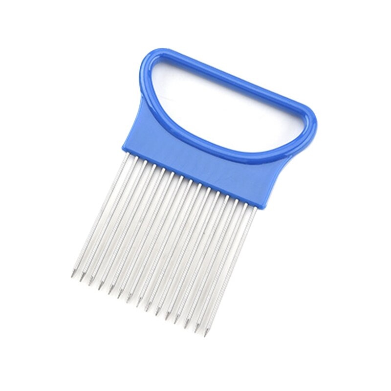 Couteau à oignon en acier inoxydable, fourchette à oignon, trancheuse à fruits et légumes, coupe-tomate, support d&#39;aide sûr pour accessoires de cuisine: Bleu