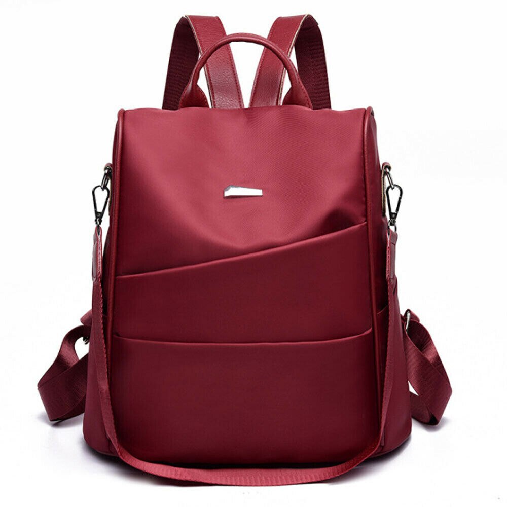 Female anti-theft backpack solid multi-function large capacity school bag shoulder bag: Red