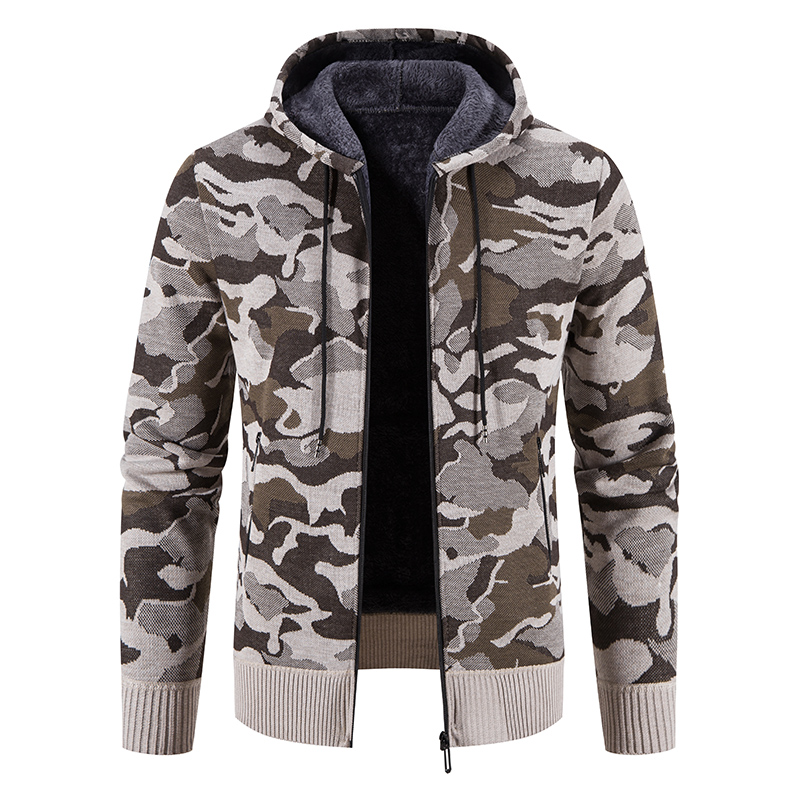 Sudaderas con capucha de invierno para Hombre, suéter de punto, abrigo con cremallera, chaqueta de camuflaje Y2K, sudaderas de lana con cremallera, abrigo abierto, ropa para Hombre: M / Negro