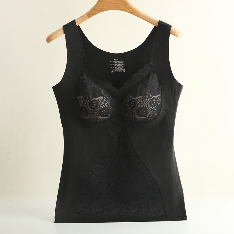 Thermal Underwear Women Fall/winter Wear With Chest Pad Lace Wide-shoulder Vest &amp; Polyester Fiber Velvet Heating &amp; Warm Vest: B / M I L