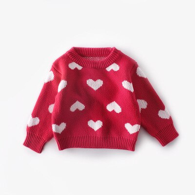 Autumn Winter Baby Girl’s Sweater Korean Long-sleeved Knitted Pullover Heart Pattern Children Warm Soft Knitwear: 18-24 Months