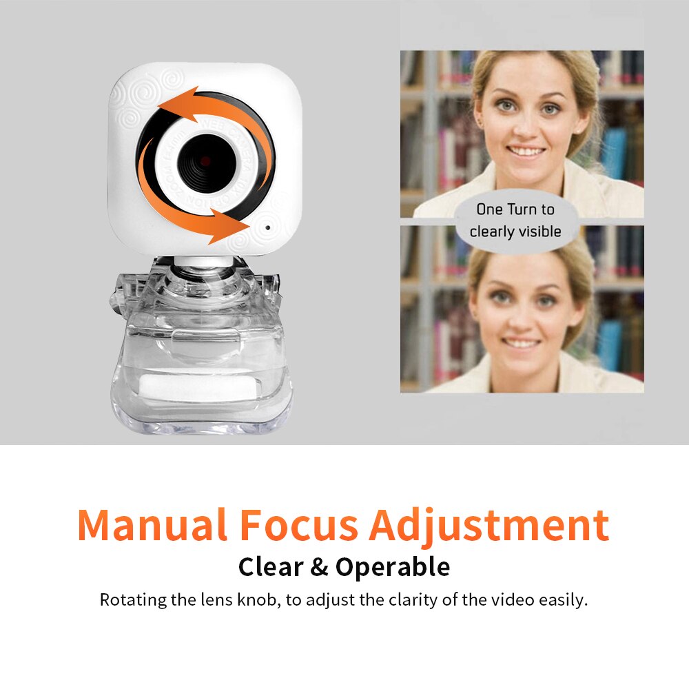 HD 480P Webcam 0.3MP Camera with Clear Mount Clip Built-in Microphone Notebook Web Cam PC Desktop Computer Web Camera Video