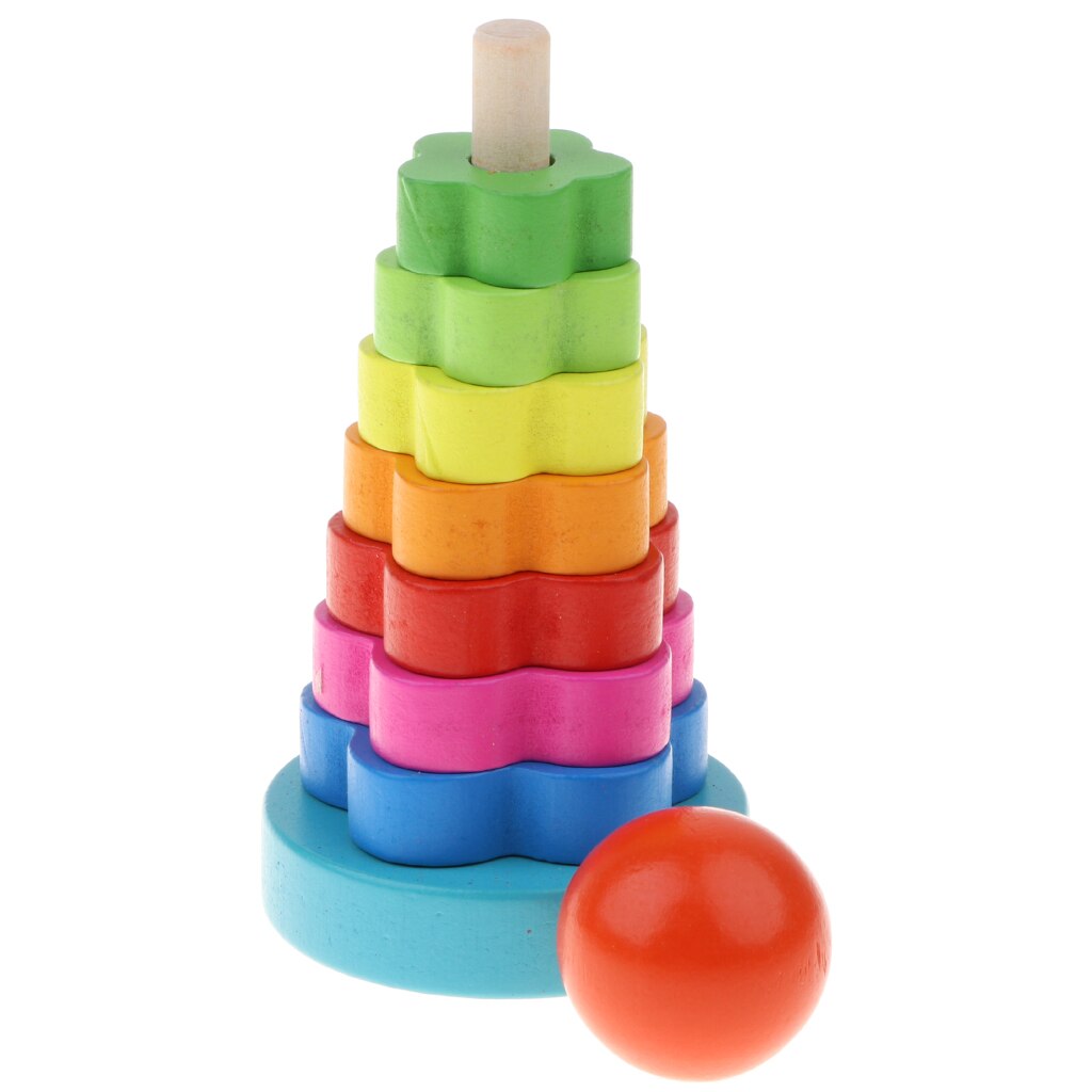 Stapelen Speelgoed Rainbow Stacker Houten Stapelen Ringen Speelgoed Voor 1, 2 Jaar Oude Baby Peuter, 7 Ringen & 1 Bal