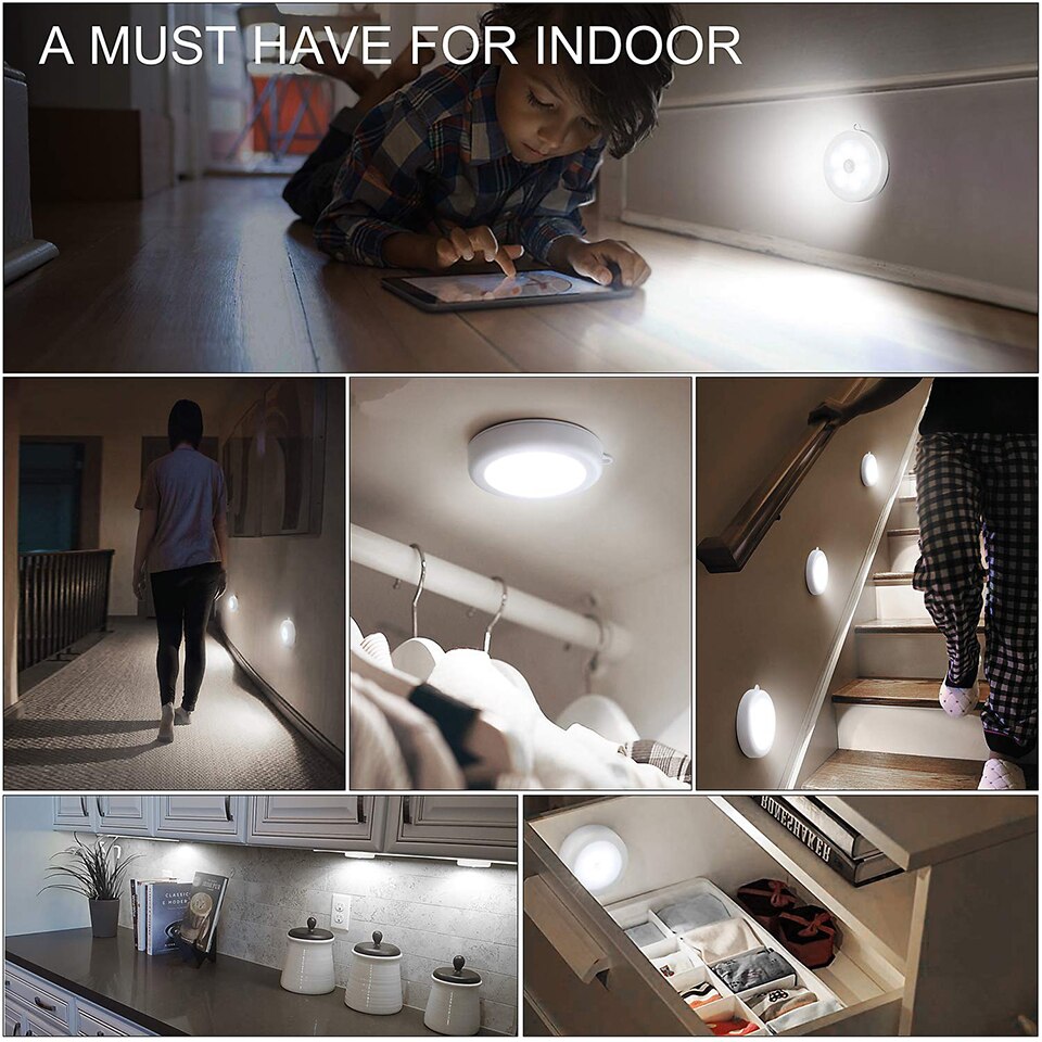Led nødbelysning lys pir bevægelsessensor 6 led natlys væglampe til garderobeskab skab trapper køkkenbelysning