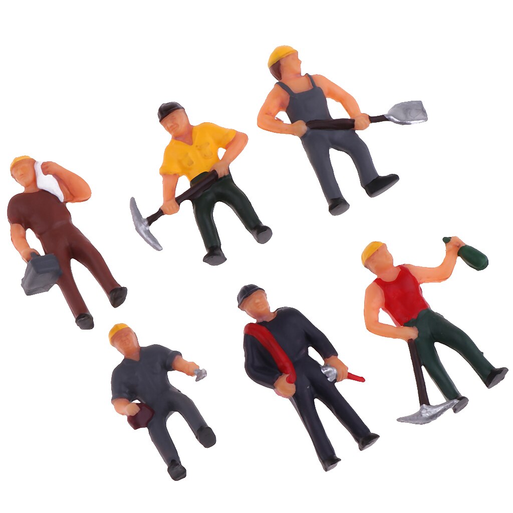 6pcs Miniature Painted Figure 1:87 Architectural Human Model Plastic Workers Peoples