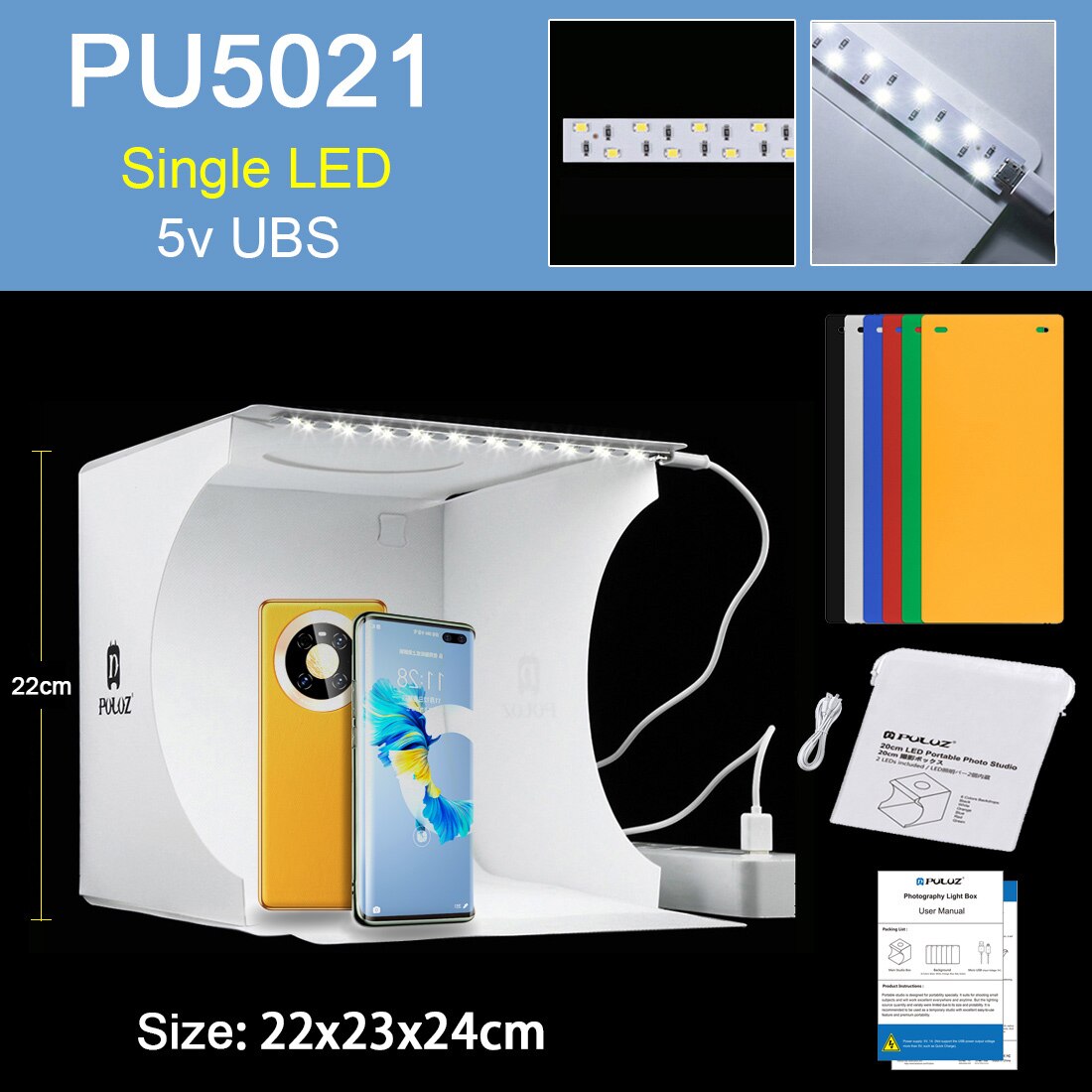Puluz Mini Light Box Softbox Set Fotostudio Dimbare Lightbox Tent Box Kits Camera Fotografie Accessoires Speelgoed Foto Schieten: PU5021 1 LED