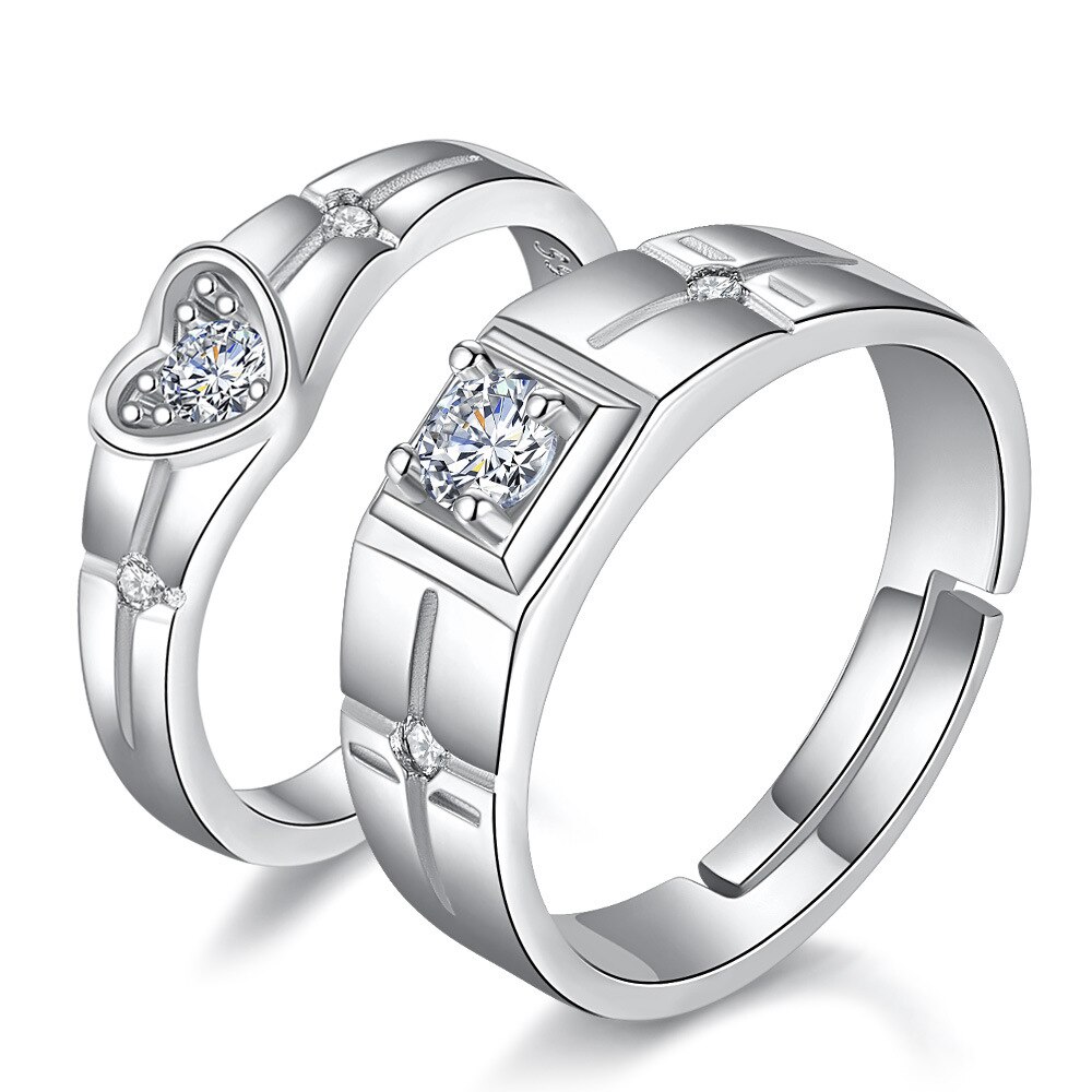 Anillos de boda a la brillantes de Zirconia cúbica de Plata de Ley 925 para parejas para juego de anillos para mujer No se decolora