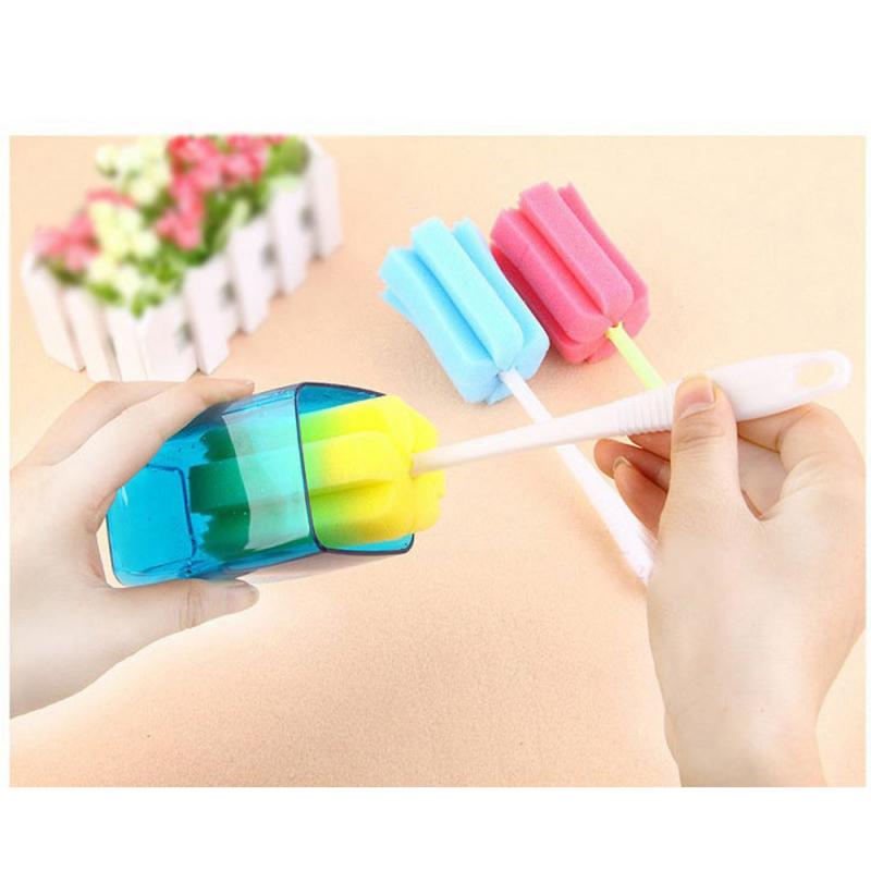 Cepillo de esponja para botella, herramienta de limpieza para Limpiador de cocina, taza de vidrio, cepillos de esponja con mango largo, no tóxicos, para biberón de bebé