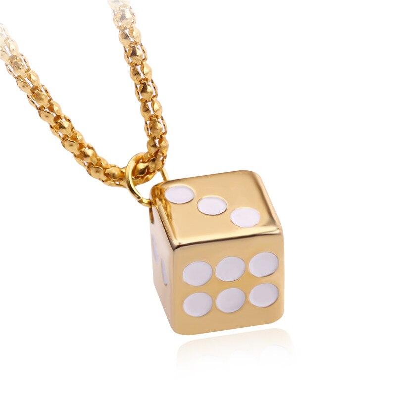 Creativo in lega di zinco catena quadrata gioco d&#39;azzardo fortuna e dadi pendente superficie liscia collana per donna uomo coppia gioielli girocollo: Gold