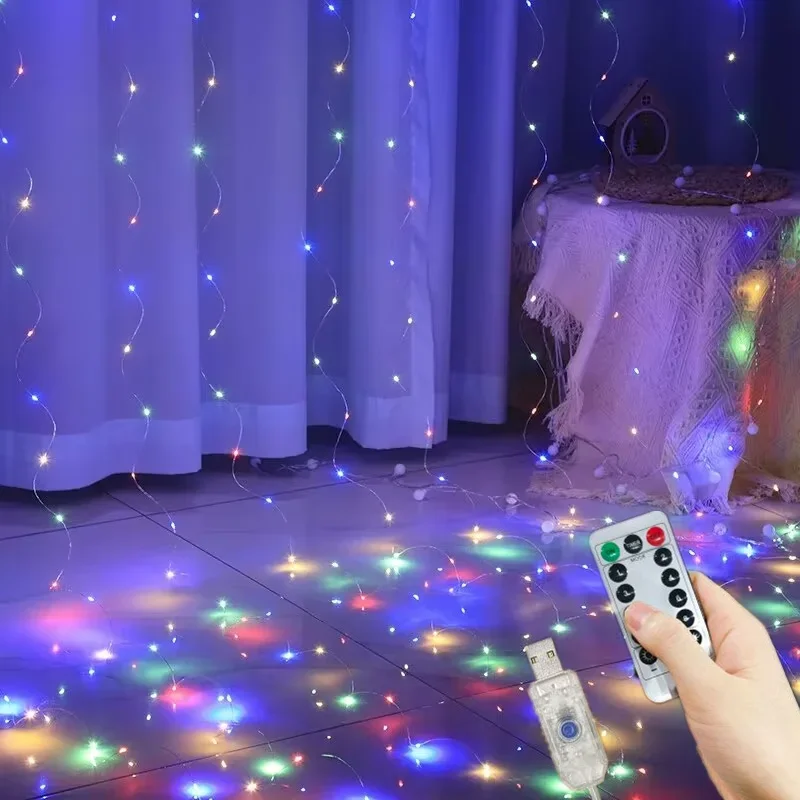 Guirnalda de luces LED de hadas para boda, luz navideña con enchufe USB, cortina, lámpara de cadena, decoración de vacaciones, , cumpleaños, decoración de pared
