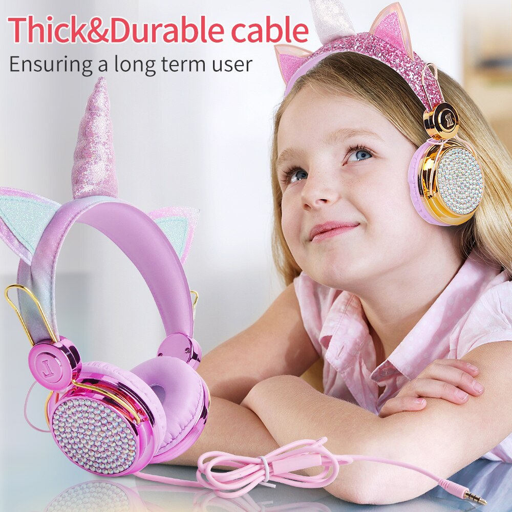 Leuke Eenhoorn Wired Hoofdtelefoon Met Microfoon Meisjes Dochter Muziek Stereo Oortelefoon Computer Mobiele Telefoon Gamer Headset Kids