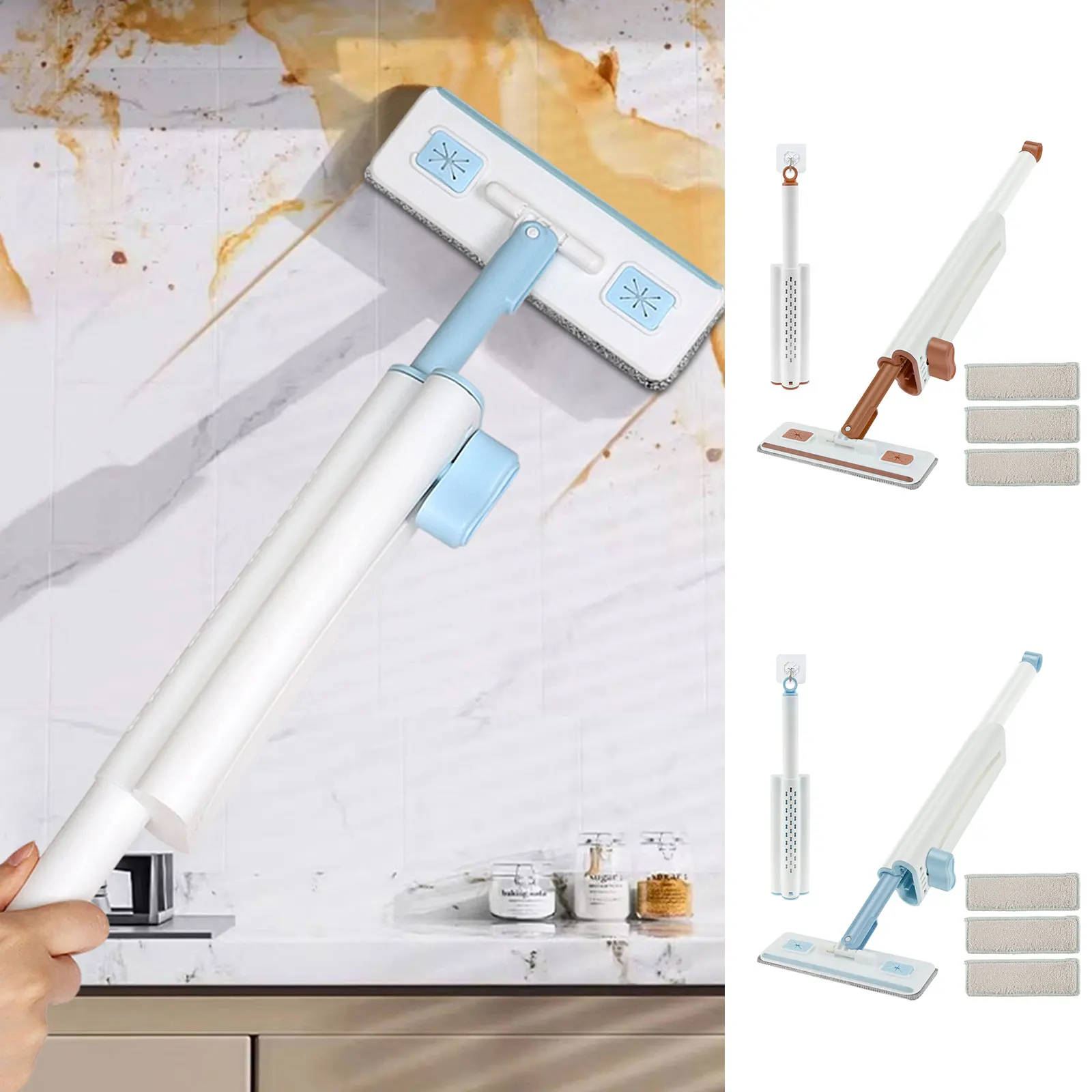 Mini Mop Zelfknijpende Mop Handsfree Reiniging Opvouwbare Thuis Mops met 4 Vervangende Doek Pad Huishoudelijke Keuken Schoonmaken tool