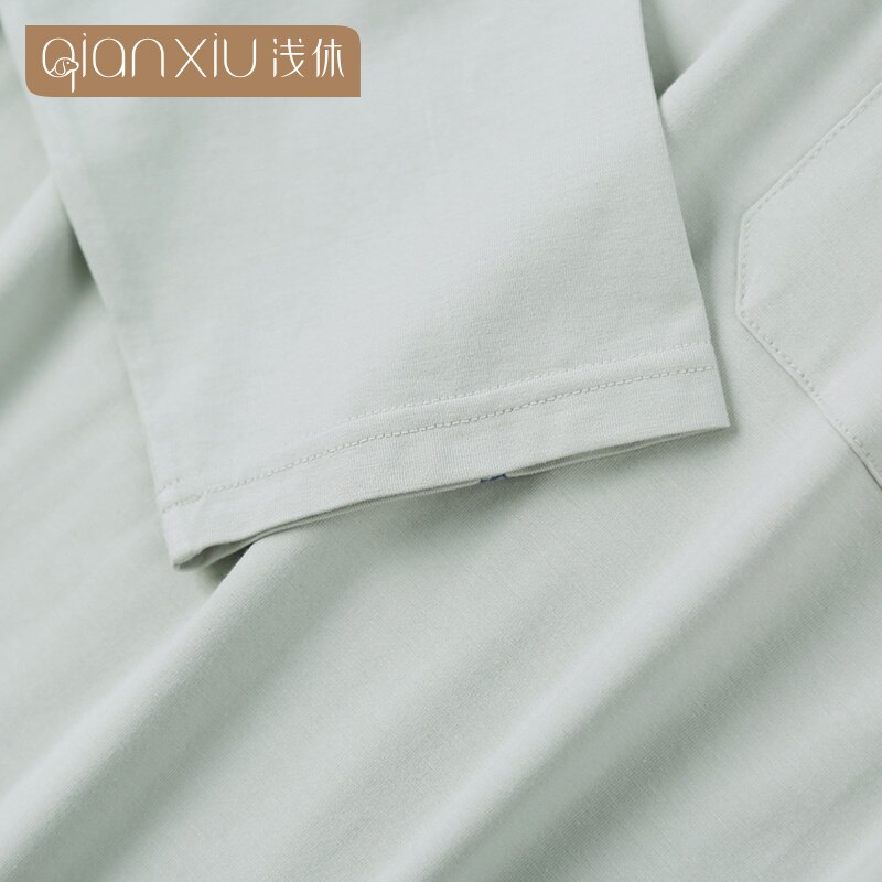 Qianxiu herrepyjamas bomuld afslappet nattøj til mænd med o-hals til efterår og forår herrepyjamas 18134