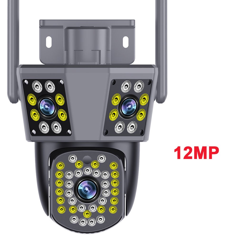 6K 12MP WiFi Surveillance Camera Outdoor Three Lens Three Screen Protection Motion Detection PTZ IP Security Survalance Camera: 1/3" / AU Plug