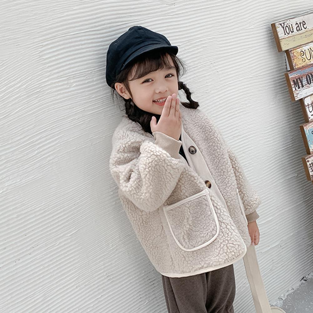 Lined Coat Button Closure Warm Soft Girls Jacket for Autumn