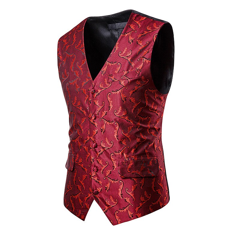 Boutique rood bloemen heren pak vest dubbele zakken v-hals heren glitter vesten bruiloft feest gala gilet chaleco hombre 2xl