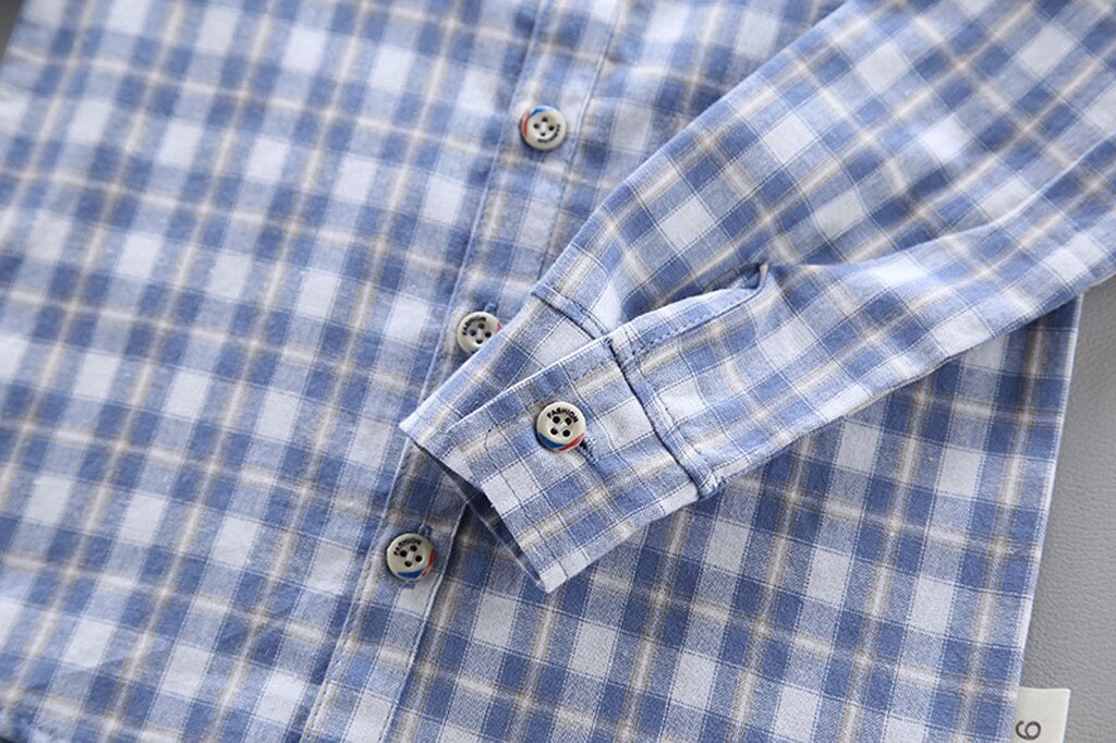 Chemises pour garçons en coton doux à carreaux, col rond, vêtements pour bébés garçons, manches longues, confortable, belle chemise pour hommes