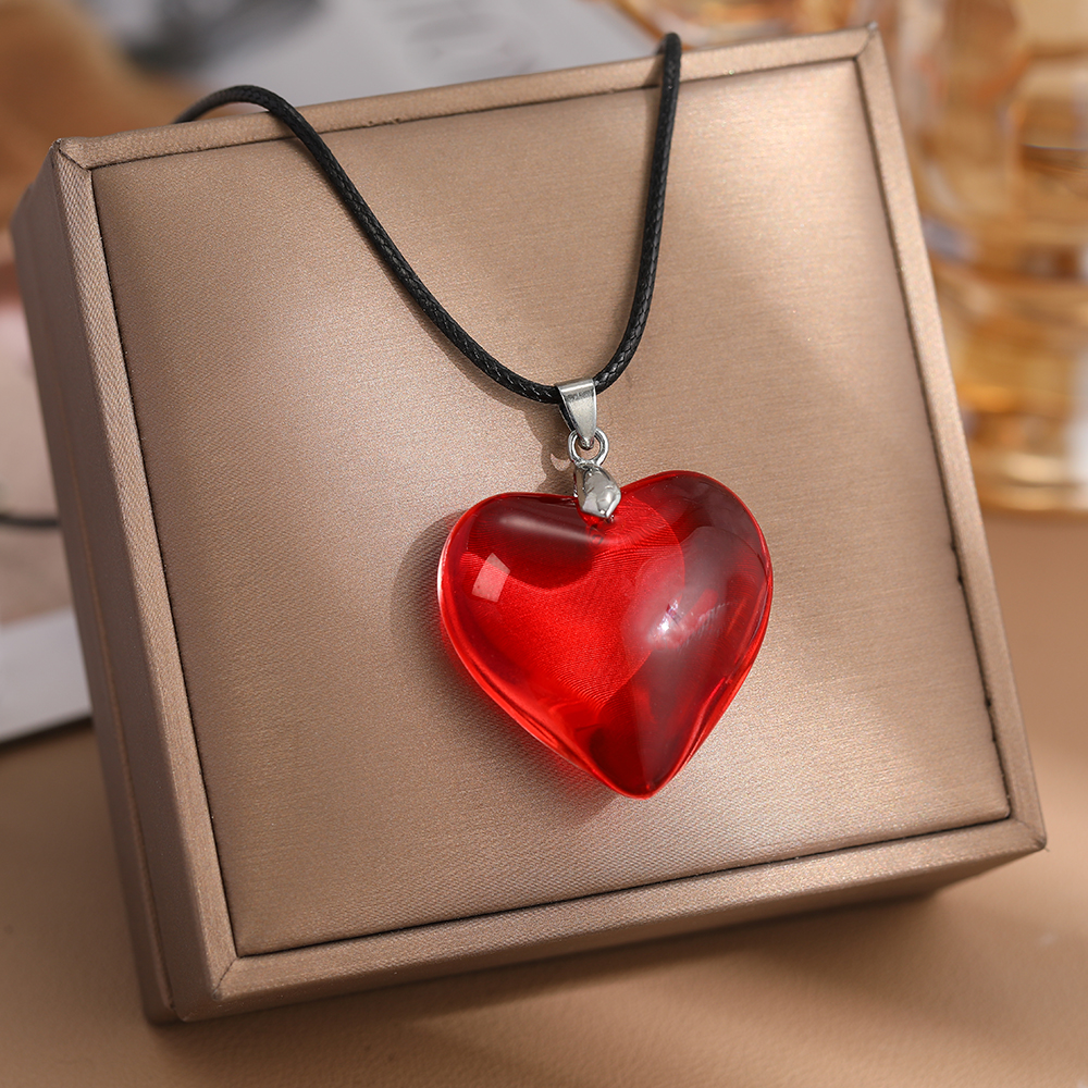 Collar con colgante de corazón rojo vintage de los años 80, gargantilla inspirada en el amor estético, nueva , collar de corazón romántico para mujer: Color acero