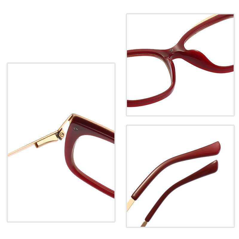 Women Cat Eye Glasses Frame Optical Eyewear Woman Female Full Rim Plastic Front Rim and Alloy Temple Legs