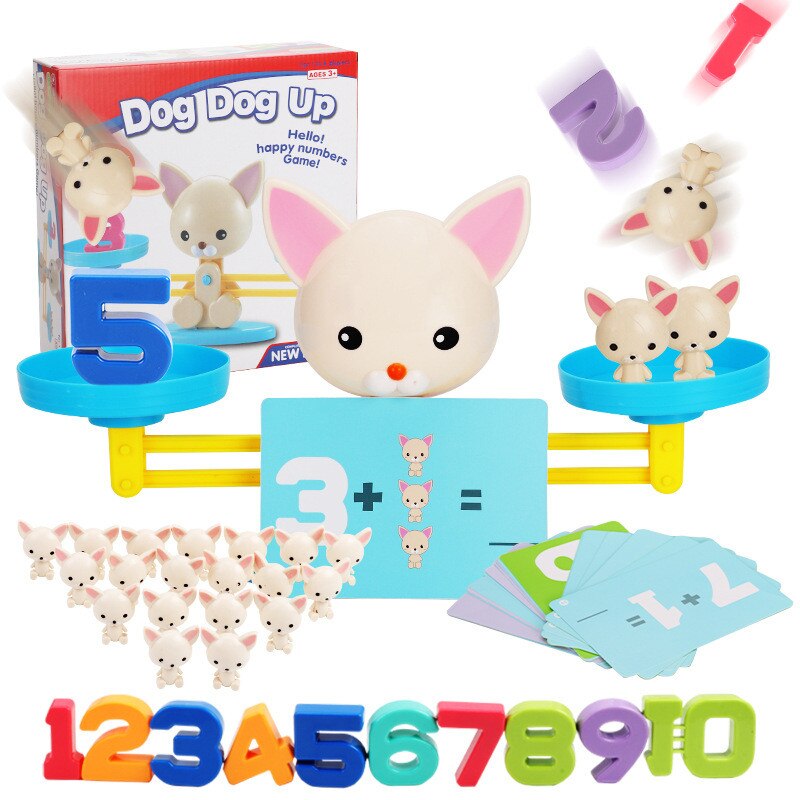 Montessori Matematica Partita Gioco Da Tavolo Giocattoli Scimmia Digital Balance Bilancia Del Giocattolo Del Bambino del Giocattolo di Apprendimento Animale Action Figure di Matematica Bilancia s giocattoli: DOG WITH Box