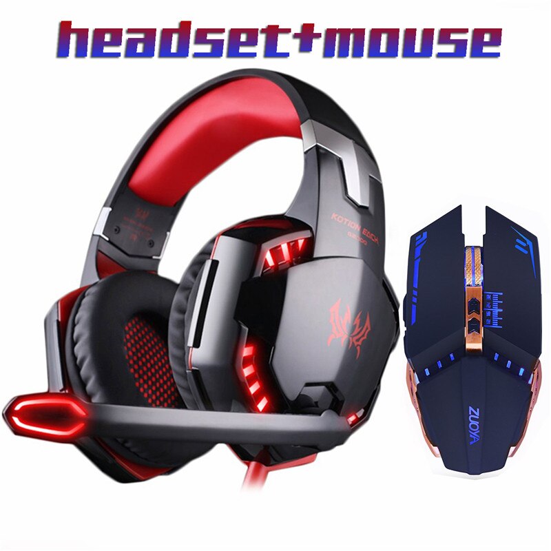 Gaming Headphone headset Stereo Earphone for gamer+Gaming Mouse 5000DPI Adjustable Mice LED Light Optical USB Wired laptop: G2000 Red MMR5