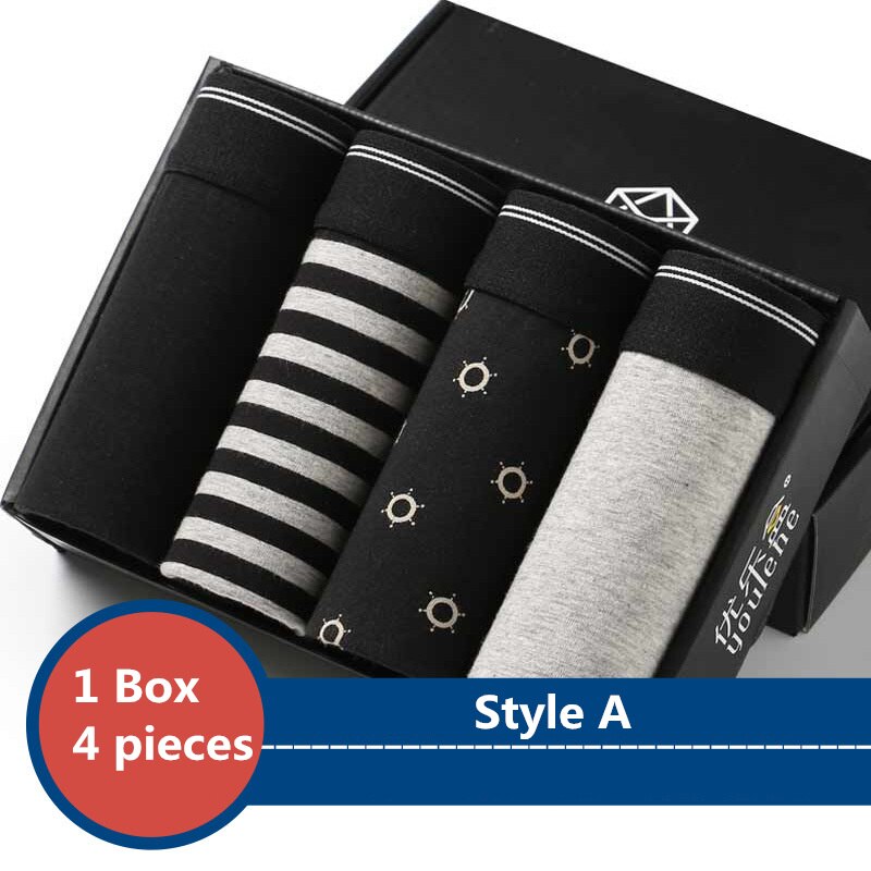 4 Pieces Man Cotton Boxer Box Plus Size Men's Breathable Shorts Striped Simple Boxershorts: A / L