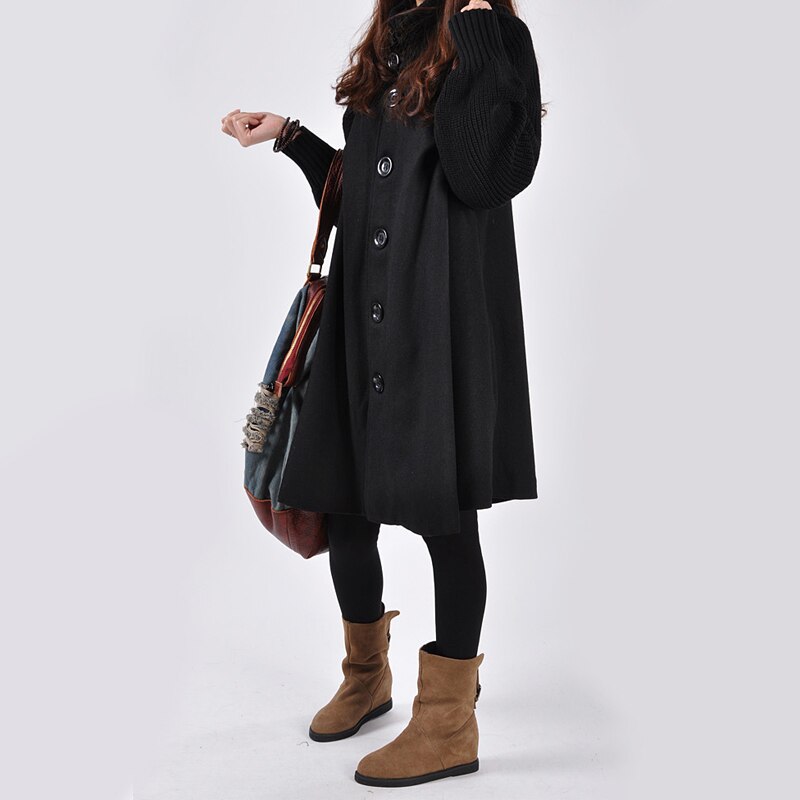 Ropa premamá invierno, capa gruesa y holgada de Color puro, abrigos con una hilera de botones, ropa de abrigo para mujer embarazada: Black / XXL