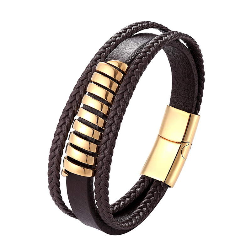 Lederen Armband Mannen Punk Stijl Rvs Magneet Knop Mutil-Layer Leren Armband Voor Mannen Sieraden: 4