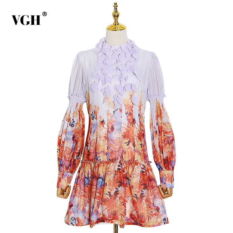 VGH Patchwork Applique robe pour femmes col montan... – Grandado