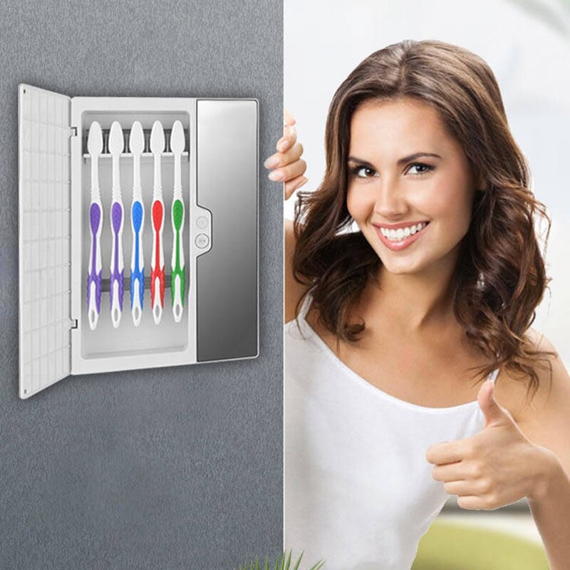 Intelligent Automatic Uv Light Toothbrush Sterilizer Dust-Proof Toothbrush Holder Cleaner Wall Mount Rack Bathroom