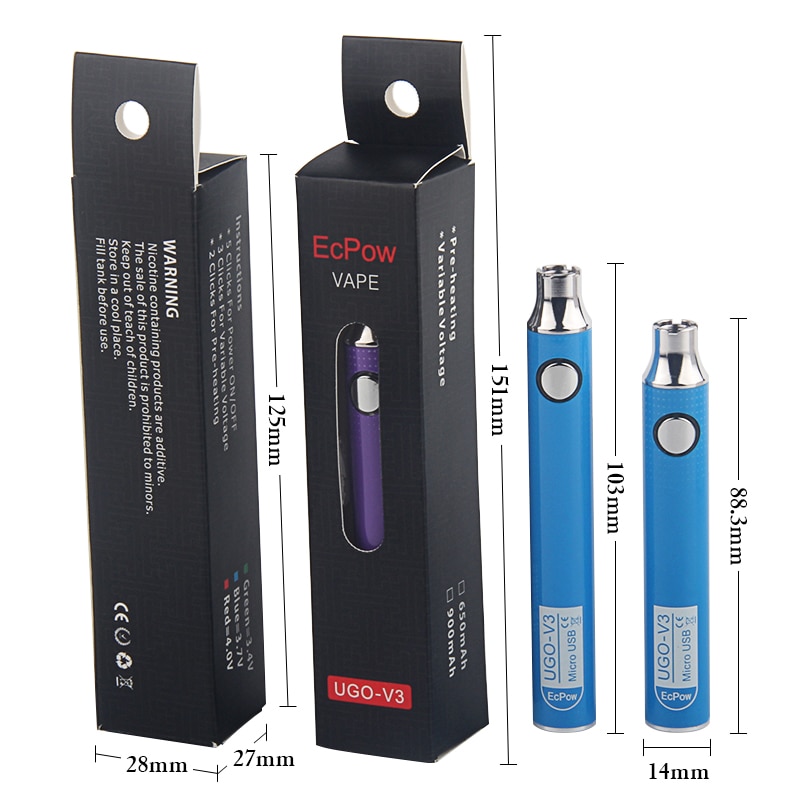 5Pcs Original UGO V3 510 Thread Battery With Micro USB Charger Preheat Variable Voltage Popular Pen For Thick Oil CBD Cartridge