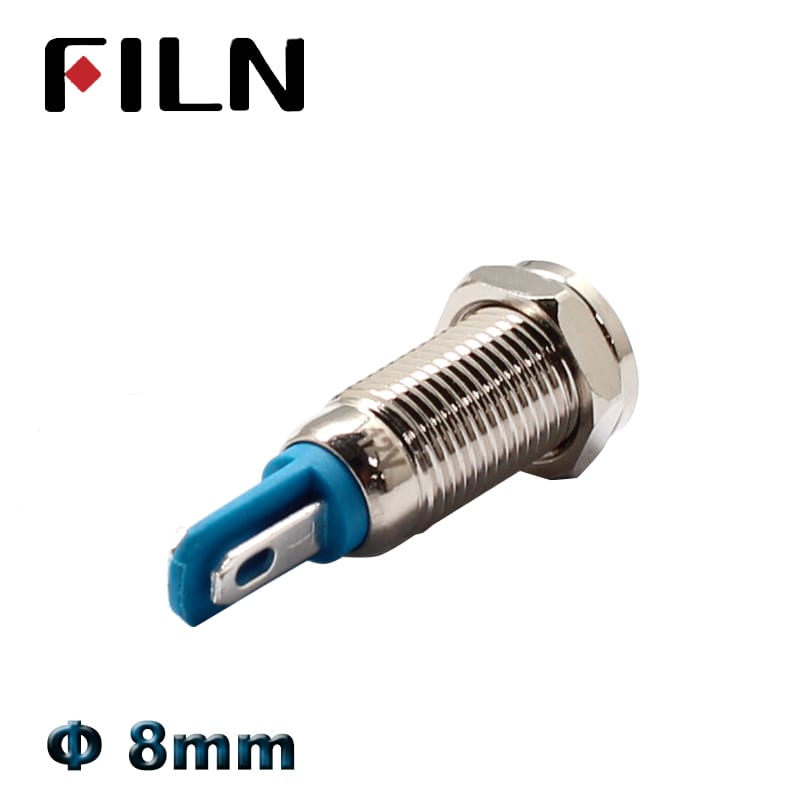 FILN 8mm 12v led chrome metal indicator light red green blue white yellow led metal pilot lamp car warning signal light