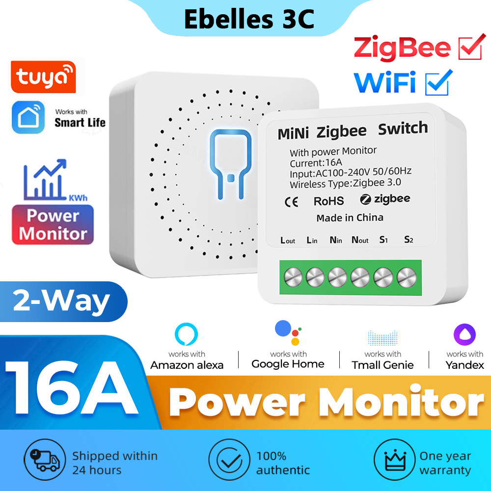 Tuya Zigbee / WiFi MiNi inteligentny przełącznik z monitorem zasilania 16A 2-kierunkowe sterowanie wyłącznik czasowy przekaźnik działa z Alexa Google Home Alice