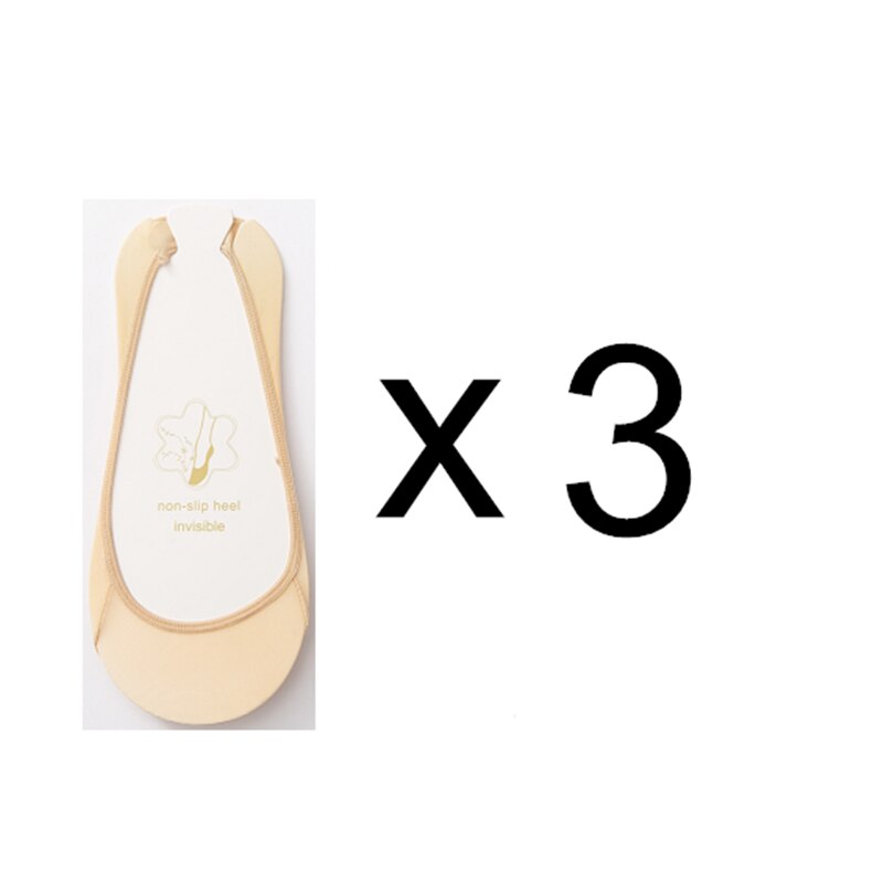 Women's Sock Slippers 3 Pairs Invisible Boat Slipper Socks Silicone Non-Slip High Heels Shoes Ice Silk Thin Half-Palm Suspender: Khaki