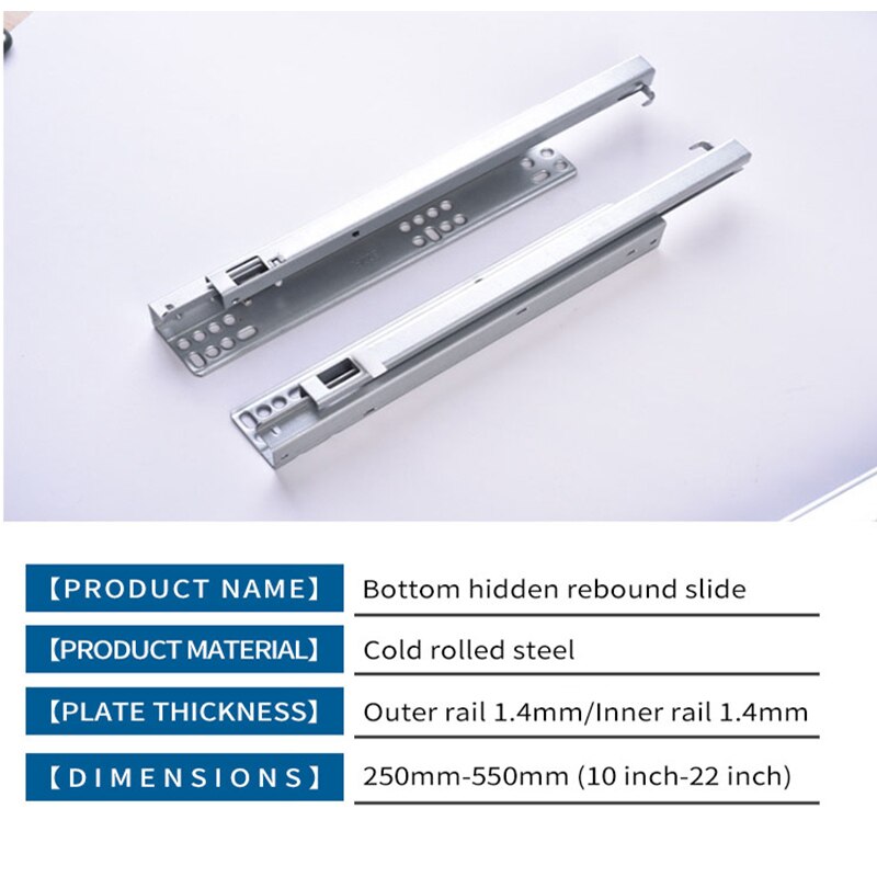 Thicken Hidden Rebound Damping Slide Rail Cabinet Wardrobe 2 Section Support Bottom Mute Track Hydraulic Guide Sliding