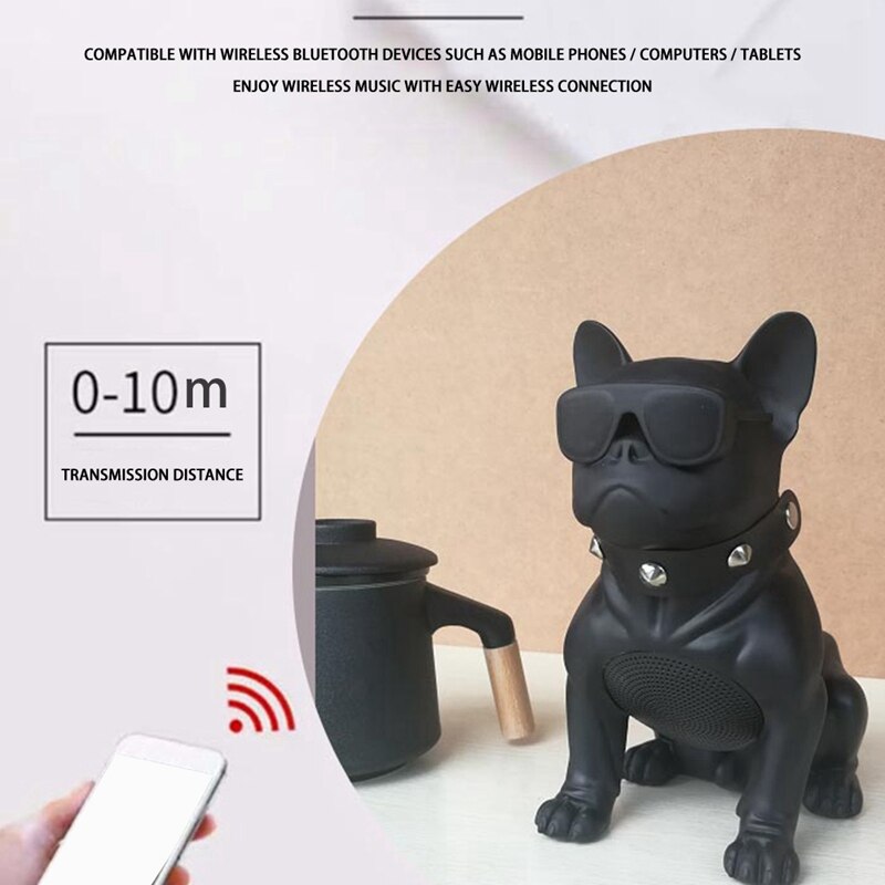 Bouledogue français Portable sans fil Bluetooth haut-parleur pour chien, Radio FM, MP3 (M, noir)