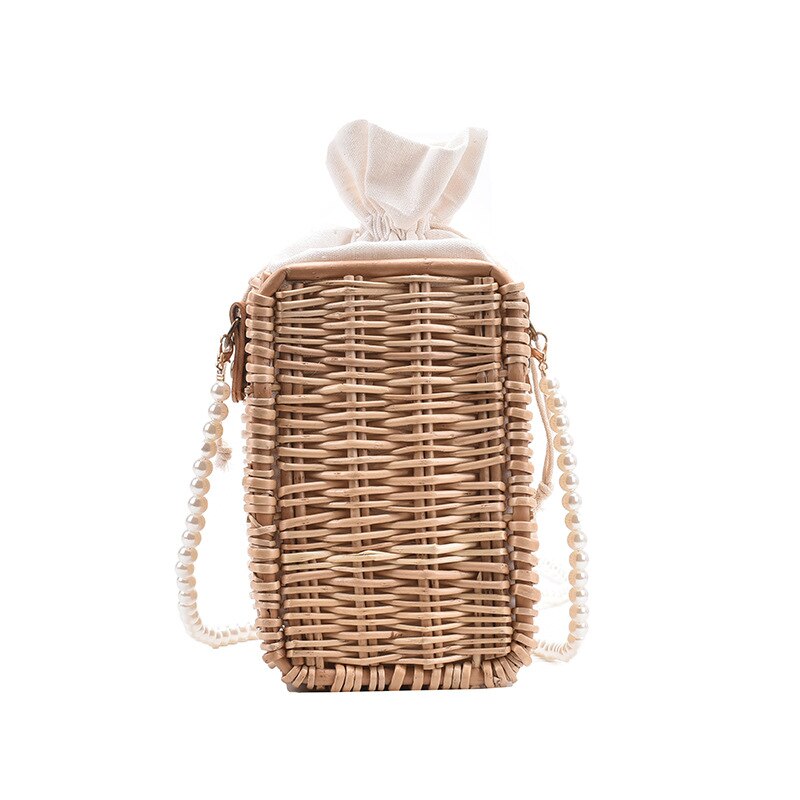 Cvvo Glmc borsa da donna in paglia con catena di perle borsa da donna estate nuova borsa in Rattan borsa a tracolla da spiaggia in boemia intrecciata a mano: Black