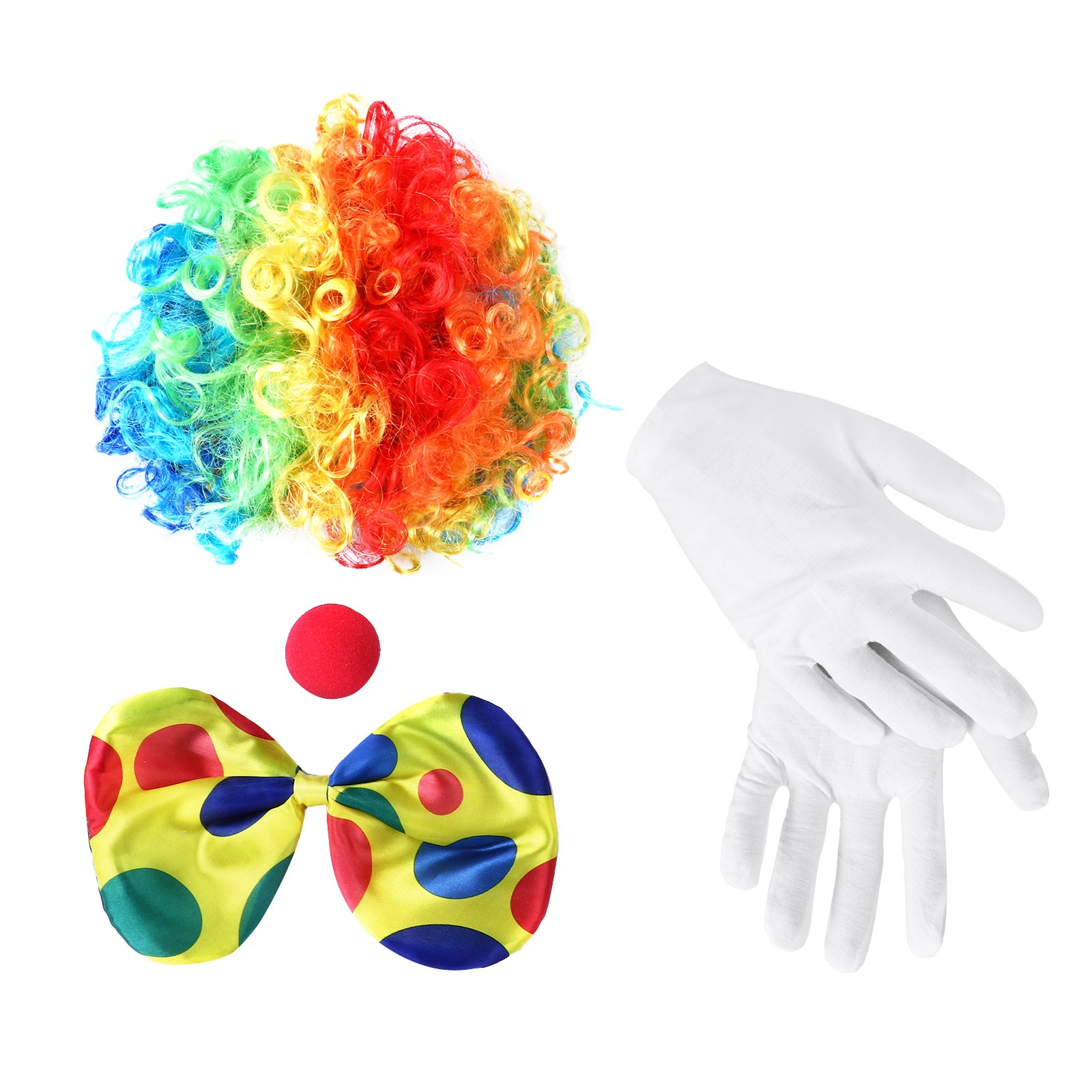 Conjunto de disfraz de payaso, peluca de circo arcoíris, esponja, puntos en la nariz, pajarita, guante, conjunto de Halloween, fiestas de Navidad, carnavales, accesorios de Cosplay