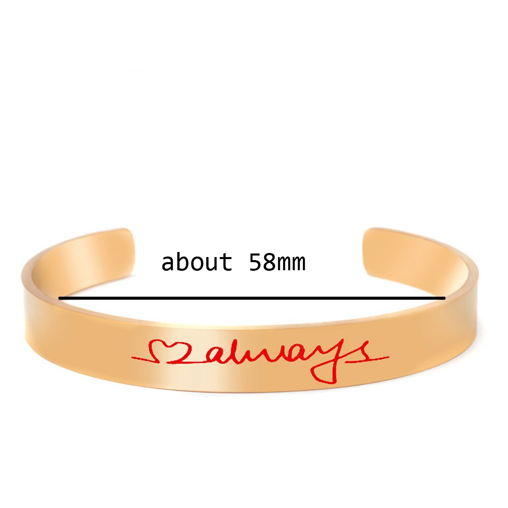 ZMZY Neue Boho Gold Armbinde Handschrift Edelstahl Armbänder Armreif Eingravierten Buchstaben Worte Armreifen Manschette Schmuck: stets