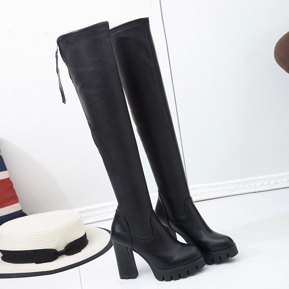 Szyadeou Vrouwen Dames Ronde Neus Platform Laarzen Hoge Hakken Knie Hakken Waterdichte Over Kwastje Hoge chaussures femme ayakkabi 30
