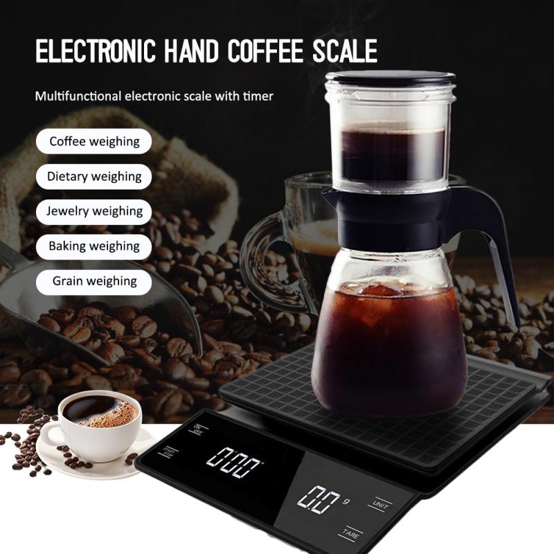 Tapis isolant étanche, balance à café avec minuterie, haute précision, 3kg/ 0.1g, rétro-éclairage, affichage LCD, balance alimentaire,
