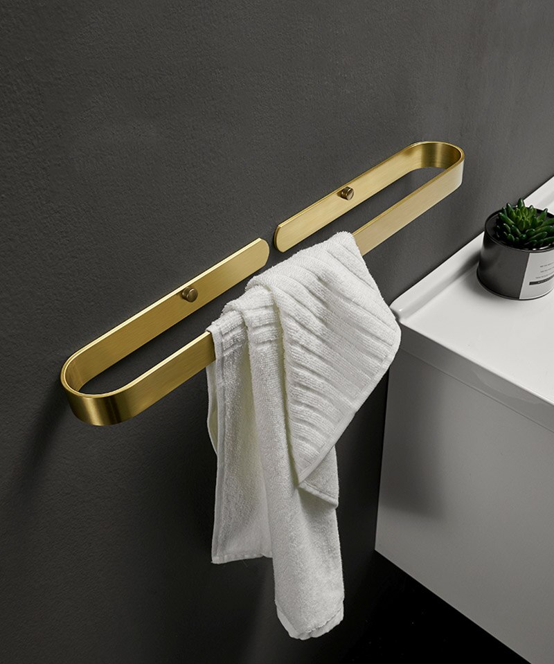 Aluminium badeværelse håndklædeholder vægmonteret bøjle børstet guld håndklædeholder opbevaringsholder hylde moderne badeværelse tilbehør: 50cm