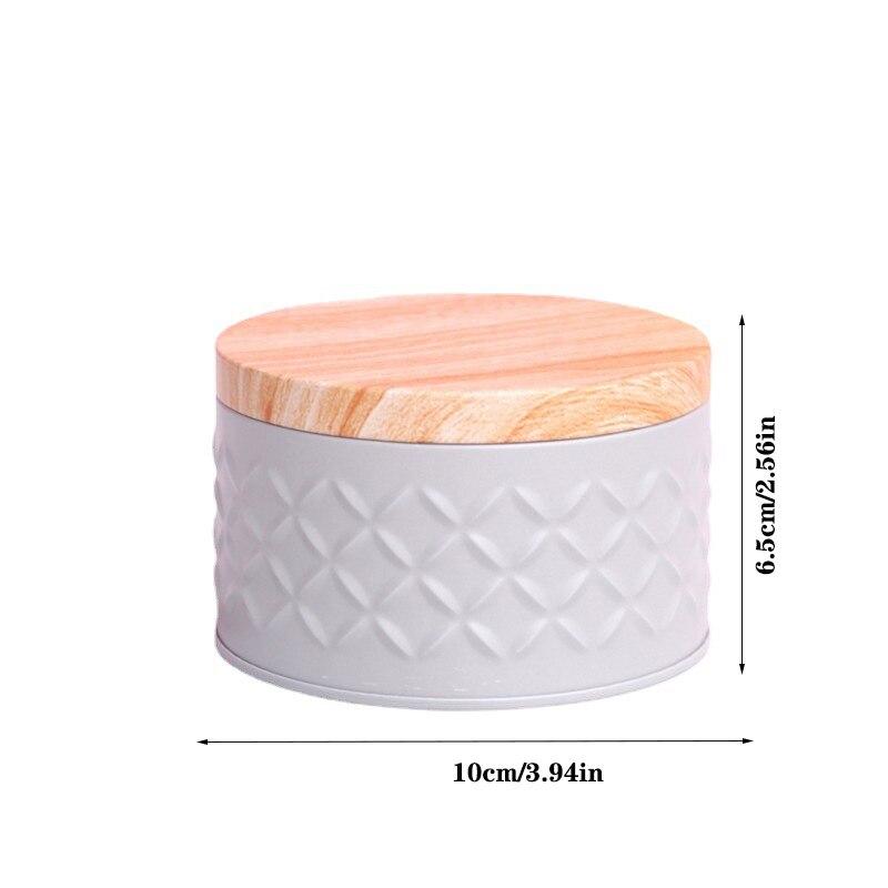 Round Empty Iron Box with Wood Grain Lid Metal Candy Storage Box Diy Candle Making Jar Coffee Tea Can Christmas Biscuit Package