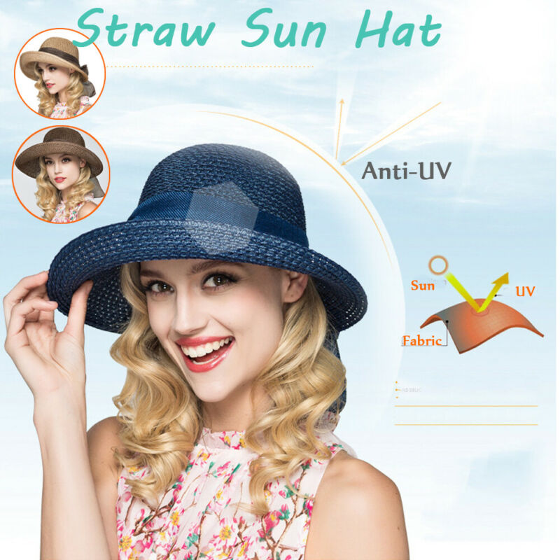 Vrouwen Dames Casaul Boho Floppy Zomer Brede Rand Lint Lace Up Strooien Hoed Strand Zon Opvouwbare Cap