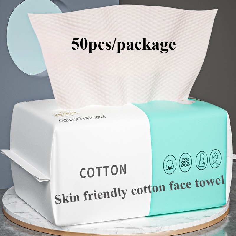 Reusable thickened face towel One pack of 50/100 pieces per pack Travel cleanser wet dry makeup remover cotton soft fabric tool: WHITE